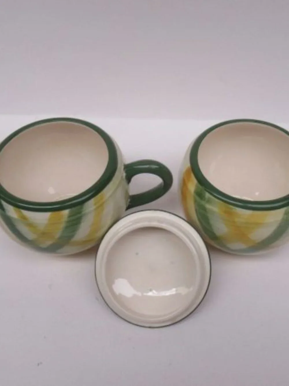 Metlox Vernonware GINGHAM Creamer, Sugar Bowl with Lid, Made In U.S.A.